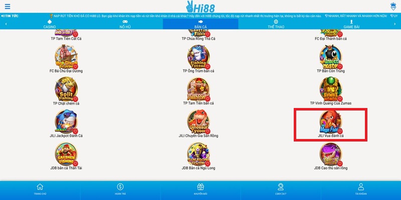 Giao diện Jili Vua đánh cá trong kho tàng game Hi88.